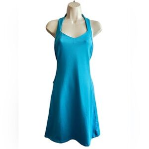 Title Nine Size S-  V-Neck Strappy Built in Bra Athletic Dress Aruba Blue